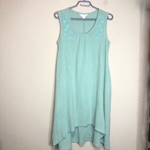 April Cornell Sleeveless Seersucker Embroidered Cotton Cottagecore Boho Dress-XS